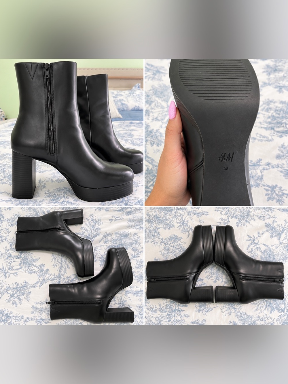 H&M Black Platform Mid-Calf Heeled Boots
